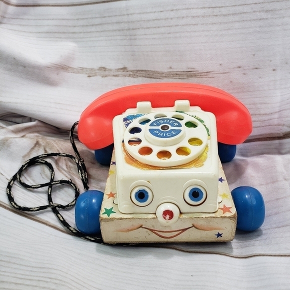 Fisher Price 1961 Chatter Telephone Pull Toy Wood Plastic Rainbow Lots Of Wear - Picture 11 of 11